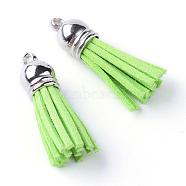 Faux Suede Tassel Pendant Decorations, with CCB Plastic Cord Ends, Platinum, Yellow Green, 35~37x10mm, Hole: 1.8mm(FIND-T002-A38)