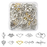 100Pcs 10 Styles Tibetan Style Alloy Connector Charms, Heart Links, Mixed Shapes, Antique Silver & Golden, 8~24x14.5~31x1.5~3mm, Hole: 1~15mm(TIBE-YW0001-32)