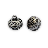Brass Pendants, Hollow Flat Round Charms, Nickel Free, Antique Silver, 10x10mm, Hole: 2mm(KK-J186-58AS-NF)