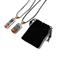 2Pcs 2 Styles Chakra Jewelry, Resin Orgonite Necklaces, with Waxed Cord, Natural Gemstone Inside and Velvet Bag, Rectangle, Antique Golden, 1pc/style(NJEW-SZ0001-05)