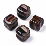 Two Tone Acrylic Beads, with Leopard Pattern, Imitation Gemstone, Cube, Coconut Brown, 21x20.5x20.5mm, Hole: 3mm(OACR-S038-027)