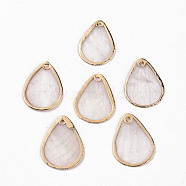 Natural Capiz Shell Pendants, Brass Edge Golden Plated, Teardrop, Linen, 25x18x0.8mm, Hole: 1.6mm(SSHEL-R144-04)