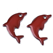 201 Stainless Steel Enamel Pendants, Dolphin, Stainless Steel Color, Brown, 17x11.5x1.5mm, Hole: 1.2mm(STAS-N088-16I)