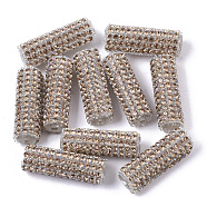 Plastic Beads, with Crystal Rhinestone and Seed Beads, Column, Sandy Brown, 31x10mm, Hole: 2mm(KY-N008-01F)