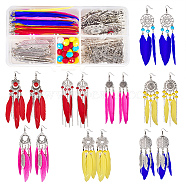 DIY Earring Making, with Tibetan Style Chandelier Component Links, Goose Feather Pendants, 304 Stainless Steel Cable Chains and Brass Earring Hooks, Feather, Mixed Color, 13.5x7x3cm(DIY-SC0004-49)