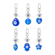 Horse Eye/Heart/Star/Hamsa Hand/Flat Round with Evil Eye Lampwork Pendant Decorations, Alloy Sun & Swivel Clasps Charms for Bag Ornaments, Mixed Shapes, 80~95mm, pendant: 55~60x25~28x6mm(HJEW-JM01997)