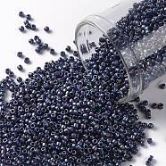 TOHO Round Seed Beads, Japanese Seed Beads, (2637F) Semi Glazed Rainbow Navy Blue, 15/0, 1.5mm, Hole: 0.7mm, about 3000pcs/10g(X-SEED-TR15-2637F)