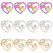 24Pcs 3 Colors 304 Stainless Steel Pendants, Heart with Girl & Horse, Mixed Color, 24.5x25x1.5mm, Hole: 1.5mm, 8pcs/color(STAS-DC0012-04)
