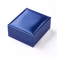 Plastic Jewelry Boxes, Covered with Imitation Leather, Rectangle, Blue, 7.5x8.5x3.5cm(LBOX-L003-A02)