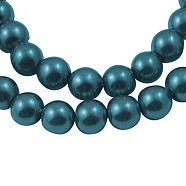 1Strand Round Glass Pearl Beads Strands, Dyed, Teal, 8mm, Hole: 1mm, about 106pcs/strand, 33 inch(X-JPS8MMY-126)