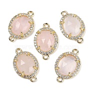 Natural Rose Quartz Faceted Oval Links, Rack Plating Brass Micro Pave Clear Cubic Zirconia Connector Charms, Golden, 17.5x11x4.5mm, Hole: 1.5mm(G-B126-05G-02)