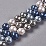Electroplated Shell Beads Strands, Round, Blue, 10mm, Hole: 0.8mm, about 16pcs/strand, 6.5 inch(16.5cm)(X-BSHE-G021-01D)