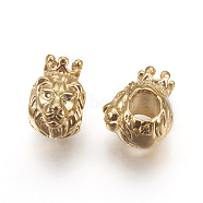 316 Surgical Stainless Steel European Beads, Large Hole Beads, Lion, Golden, 13x9x11mm, Hole: 4.5mm(STAS-F195-137G)
