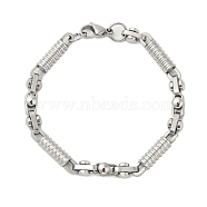 Non-Tarnish 304 Stainless Steel Column Link Bracelets for Men, Stainless Steel Color, 8-7/8~8-1/4 inch(21~22.5cm)(BJEW-B093-02P)