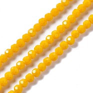Faceted Glass Beads Strands, Round, Gold, 6x5.5mm, Hole: 1.2mm, about 95pcs/strand, 22.24''(56.5cm)(EGLA-J042-35B-07)