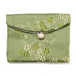 Chinese Style Floral Cloth Jewelry Storage Pouches, with Plastic Button, Rectangle Jewelry Gift Case for Bracelets, Earrings, Rings, Random Pattern, Dark Sea Green, 8x10x0.3~0.7cm(AJEW-D065-01B-07)