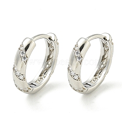 Brass Hoop Earrings, with Clear Cubic Zirconia, Platinum, 3.5x16mm(EJEW-C112-01P)