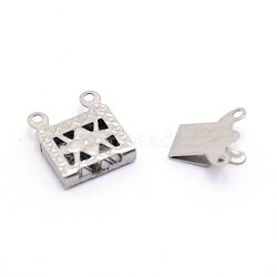 Stainless Steel Box Clasps, Multi-Strand Clasps, 2-Strands, 4 Holes, Rectangle, Stainless Steel Color, 10x15x2.5mm, Hole: 1mm(STAS-WH0009-06P)