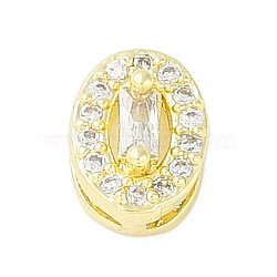 Brass Pave Clear Cubic Zirconia Slide Charms, Real 14K Gold Plated, Oval, 7.5x5.5x4.5mm, Hole: 3x1mm(KK-F875-12G-01)