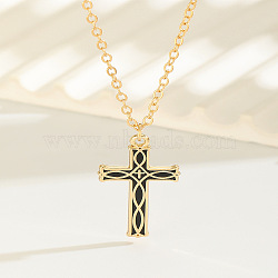Alloy Enamel Viking Knot Religion Cross Pendant Cable Chain Necklaces for Women, Golden, Black, 15.75 inch(40cm)(WG3BAE0-02)