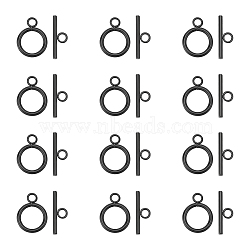 12Pcs 304 Stainless Steel Toggle Clasps, Round Ring, Electrophoresis Black, Ring: 19x14x2mm, Bar: 20x7x2mm, Hole: 3mm(STAS-UN0050-83)