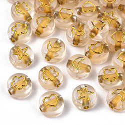 Transparent Acrylic Beads, Flat Round, Moon & Heart Flower & Star, Goldenrod, 7x4mm, Hole: 1.5mm(X-TACR-N010-002A)