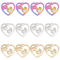 24Pcs 3 Colors 304 Stainless Steel Pendants, Heart with Girl & Horse, Mixed Color, 24.5x25x1.5mm, Hole: 1.5mm, 8pcs/color(STAS-DC0012-04)