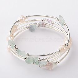 Gemstone Chip Warp Bracelets, Silver and Platinum, Fluorite, 53mm(BJEW-JB01518-01)