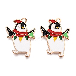 Christmas Theme Alloy Enamel Pendants, Light Gold, Lead Free & Cadmium Free, Penguin, 27.5x19x1mm, Hole: 1.8mm(ENAM-T020-33E)