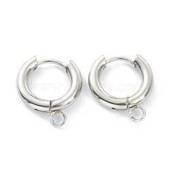 201 Stainless Steel Huggie Hoop Earring Findings, with Horizontal Loop and 316 Surgical Stainless Steel Pin, Stainless Steel Color, 18x16x3mm, Hole: 2.5mm, Pin: 1mm(STAS-P283-01C-P)