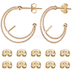 Beebeecraft 10Pcs Brass Ring Stud Earring Findings, For Half Drilled Beads, Half Hoop Earrings Findings, Cadmium Free & Nickel Free & Lead Free, with 10Pcs Ear Nuts, Real 18K Gold Plated, 24x21mm, Pin: 0.7mm, 10pcs(KK-BBC0007-72)