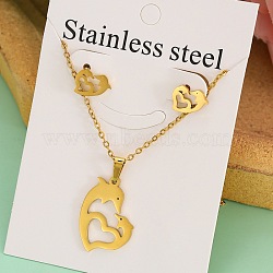 Stainless Steel Pendant Necklaces & Stud Earrings Sets, Golden, Heart, 400mm(FS-WG1A0DB-05)