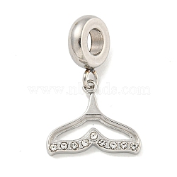 304 Stainless Steel Pendants, with Rhonestone, Fishtail, Stainless Steel Color, 23.5mm, Hole: 4.5mm(STAS-U005-30P)