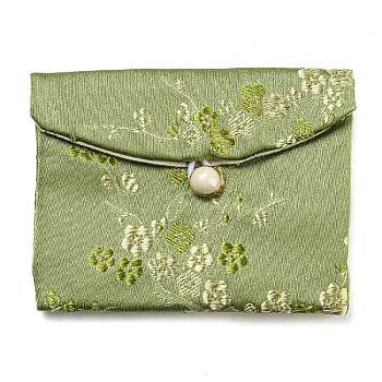 Chinese Style Floral Cloth Jewelry Storage Pouches, with Plastic Button, Rectangle Jewelry Gift Case for Bracelets, Earrings, Rings, Random Pattern, Dark Sea Green, 8x10x0.3~0.7cm
