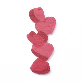 Acrylic Pendants, Valentine's Day Theme Charm, Heart Pattern, 49.5x20x2mm, Hole: 1.6mm