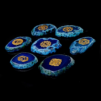 Chakra Natural Agate Nuggets Stone, Pocket Palm Stone for Reiki Balancing, Home Display Decorations, Blue, 30~50x5mm, 7pcs/set