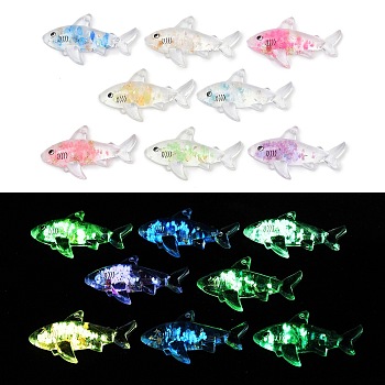 10Pcs Transparent Luminous Acrylic Pendants, Glow in the Dank, Shark, 22.5x40.5x8mm, Hole: 1.6mm