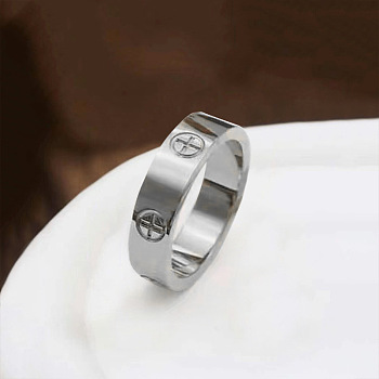 Cross Pattern 201 Stainless Steel Finger Rings, Stainless Steel Color, US Size 8(18.1mm)
