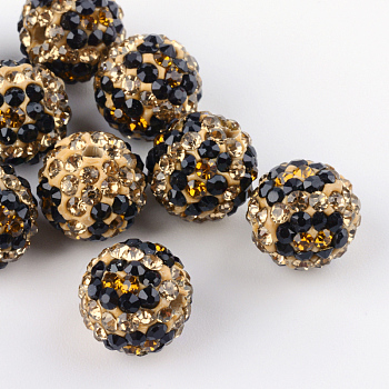 Two-Tone Color Handmade Polymer Clay Disco Ball Beads, with Glass Rhinestone, Light Peach, 9~10mm, Hole: 2mm