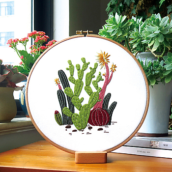 Cactus Pattern DIY Embroidery Starter Kits, including Embroidery Fabric & Thread, Needle, Instruction Sheet, Colorful, 290x290mm