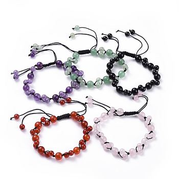 Adjustable Nylon Cord Braided Bead Bracelets, with Natural Gemstone Beads, 2-1/8 inch~3-1/2 inch(5.4~8.8cm)