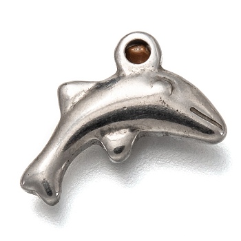 304 Stainless Steel Pendants, Dolphin, Stainless Steel Color, 11x17x3.5mm, Hole: 1.5mm
