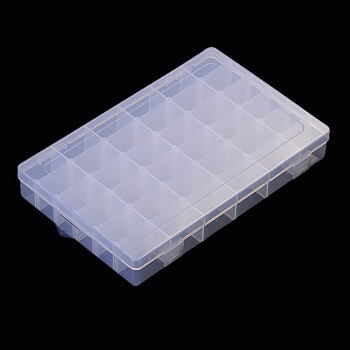 Plastic Clear Beads Storage Containers, Adjustable Dividers Box, 36 Compartments, Rectangle, 17.8x28x4.5cm