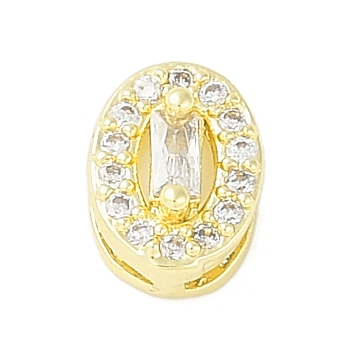 Brass Pave Clear Cubic Zirconia Slide Charms, Real 14K Gold Plated, Oval, 7.5x5.5x4.5mm, Hole: 3x1mm