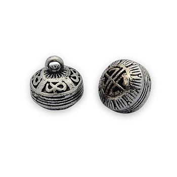 Brass Pendants, Hollow Flat Round Charms, Nickel Free, Antique Silver, 10x10mm, Hole: 2mm