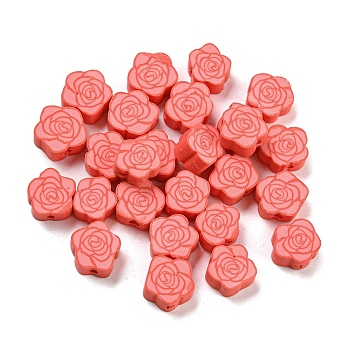Handmade Polymer Clay Beads, Rose, Salmon, 9.5x9.5x4.5mm, Hole: 1.6mm