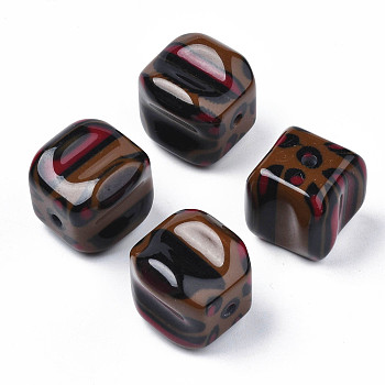Two Tone Acrylic Beads, with Leopard Pattern, Imitation Gemstone, Cube, Coconut Brown, 21x20.5x20.5mm, Hole: 3mm