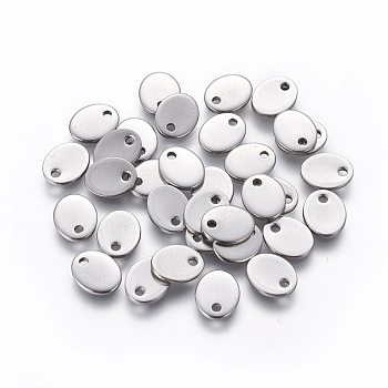304 Stainless Steel Charms, Stamping Blank Tag, Oval, Stainless Steel Color, 9x7x1mm, Hole: 1.4mm