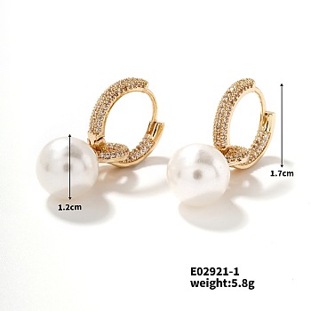 Elegant White Pearl Hoop Earrings for Women, Simple and Stylish Design, Golden, 17x12mm