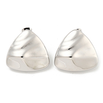 Rack Plating Brass Stud Earrings, Long-Lasting Plated, Lead Free & Cadmium Free, Triangle, Platinum, 26x27mm